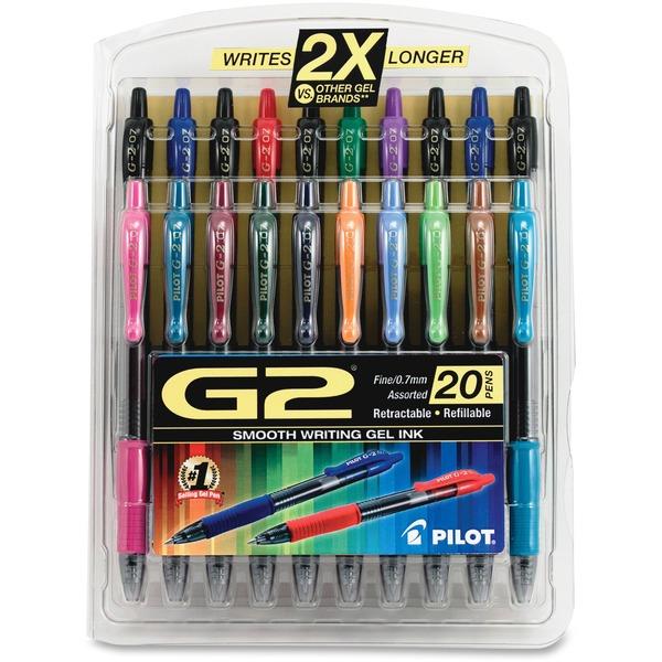 Pilot G2 20-pack Retractable Gel Ink Pens - Fine Pen Point - 0.7 mm Pen Point Size - Refillable - RetractableGel-based Ink - 20 / Pack