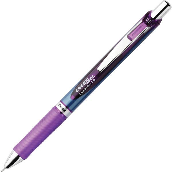  Pentel Energel Rtx Liquid Gel Pen - Fine Pen Point - 0.5 Mm Pen Point Size - Needle Pen Point Style - Refillable - Retractable - Violet Gel- Based Ink - Blue Stainless Steel Barrel - Metal Tip - 1 Each