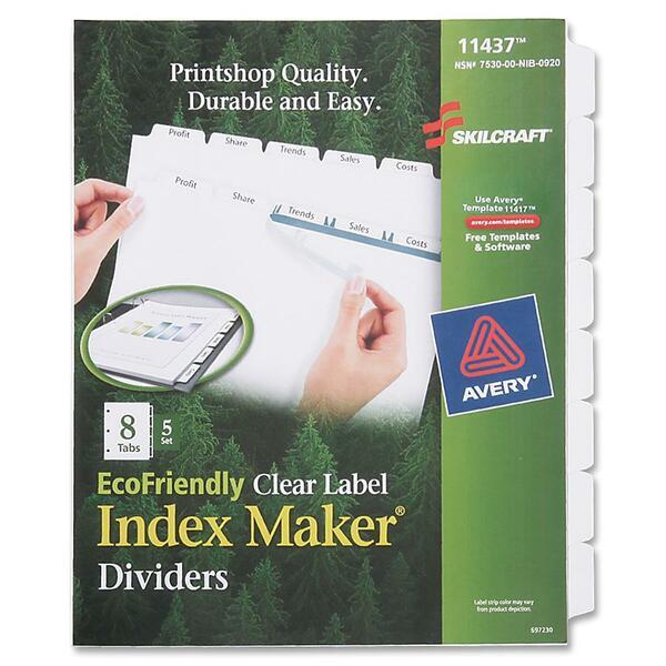 SKILCRAFT 8-Tab Clear Label Index Maker Dividers - 8 Print-on Tab(s) - 8.5
