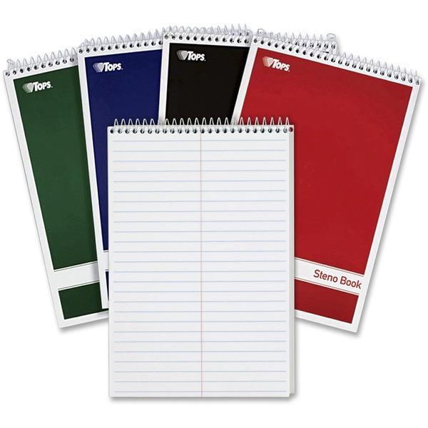 TOPS Gregg-ruled Steno Book - Red, Green, Black, Blue Cover - 4 / Pack