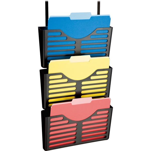 Lorell Plastic Hanging Triple Pocket File Set - 3 Pocket(s) - Wall Mountable - Recycled - Black - Plastic - 1Each