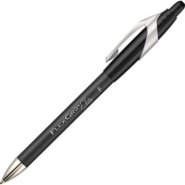 Paper Mate FlexGrip Elite Retractable Ballpoint Pens - Fine Pen Point - Refillable - Retractable - Black - Black Barrel - 12 / Box