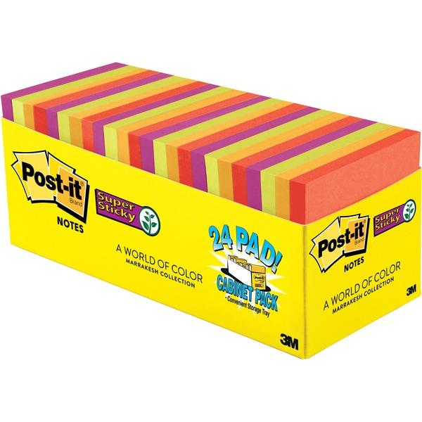 Post-it® Super Sticky Notes Cabinet Pack - Marrakesh Color Collection - 1680 x Electric Glow Assorted - 3