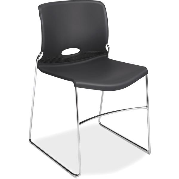 HON Olson Stacking Chair, 4-Pack - Lava Plastic Seat - Steel Frame - Sled Base - Charcoal - 17.75