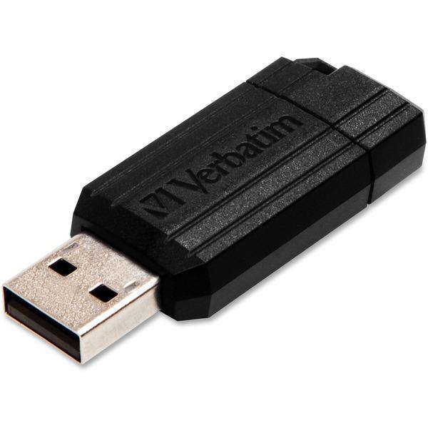 Verbatim 8GB Pinstripe USB Flash Drive - Black - 8 GB - USB - Black - 1 Pack, retractable