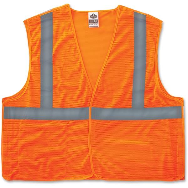 GloWear Orange Econo Breakaway Vest - Reflective, Machine Washable, Lightweight, Hook & Loop Closure, Pocket - Small/Medium Size - Polyester Mesh - Orange - 1 / Each