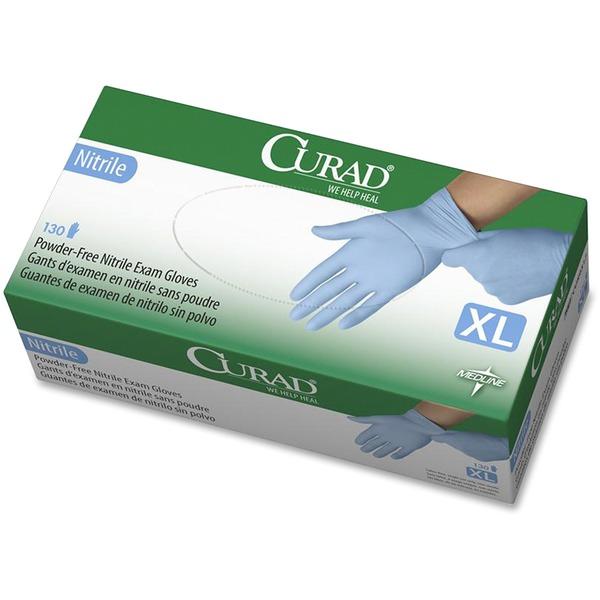  Curad Powder- Free Nitrile Disposable Exam Gloves - X- Large Size - Full- Textured Design - Nitrile - Blue - Powder- Free, Disposable, Latex- Free, Beaded Cuff, Non- Sterile, Chemical Resistant - For Medica