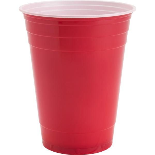 Genuine Joe 16 oz Plastic Party Cups - 16 fl oz - 50 / Pack - Red - Plastic - Party, Cold Drink