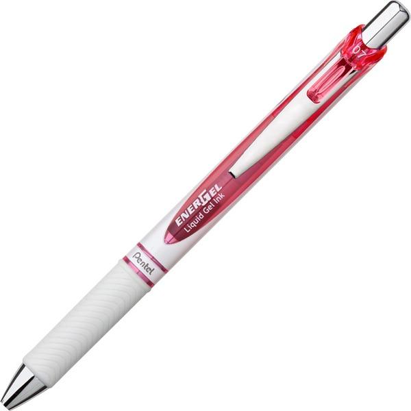 Pentel EnerGel Pink BCA Ribbon Pearl Retractable Liquid Gel Pen - Medium Pen Point - 0.7 mm Pen Point Size - Needle Pen Point Style - Refillable - Retractable - Pink - Pearl White Barrel - Stainless S