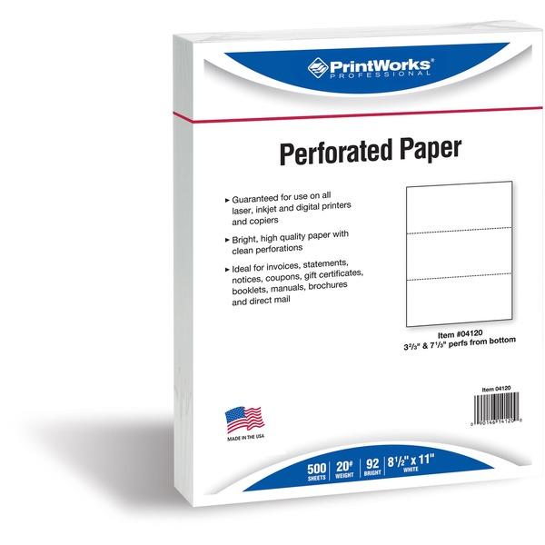 PrintWorks Professional Pre-Perforated Paper for Invoices, Statements, Gift Certificates & More - Letter - 8 1/2