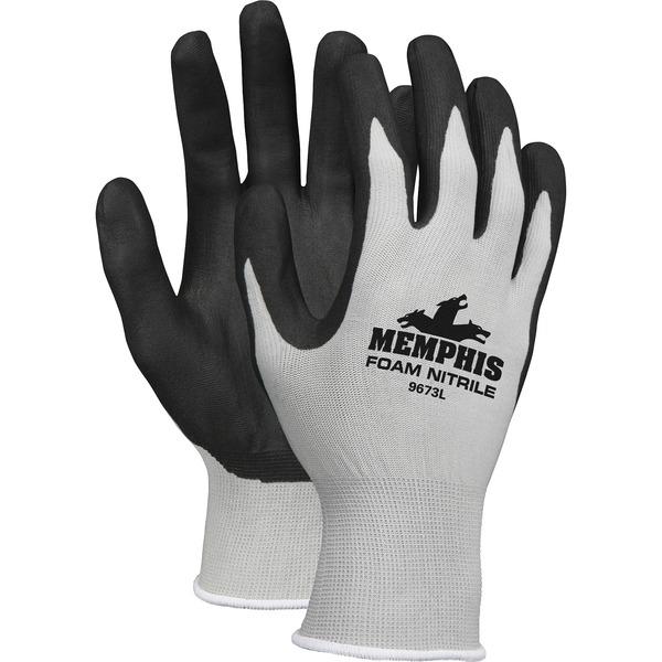 Memphis Shell Lined Protective Gloves - Large Size - Nylon, Foam Palm, Nitrile Palm - Gray, Black, White - Knit Wrist, Knitted Cuff, Comfortable - For Material Handling, Assembling, Farming, Construct