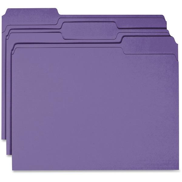 Business Source 1-ply Tab Colored File Folder - 1/3 Tab Cut - 11 pt. Folder Thickness - Purple - Recycled - 100 / Box