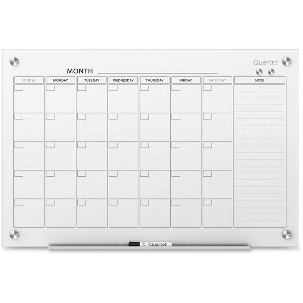 Quartet Infinity Dry-Erase Calendar Board - Monthly, Daily - 1 Month - White - Tempered Glass - 24