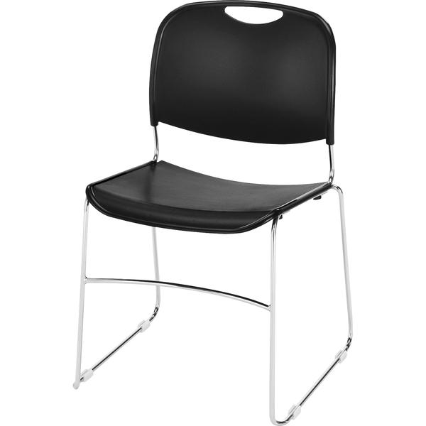 Lorell Lumbar Support Stacking Chair - Black Polymer Seat - Black Polymer Back - Chrome Metal Frame - Black - 19