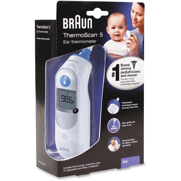 Braun Honeywell ThermoScan 5 Ear Thermometer - Memory Recall - For Ear - White, Blue