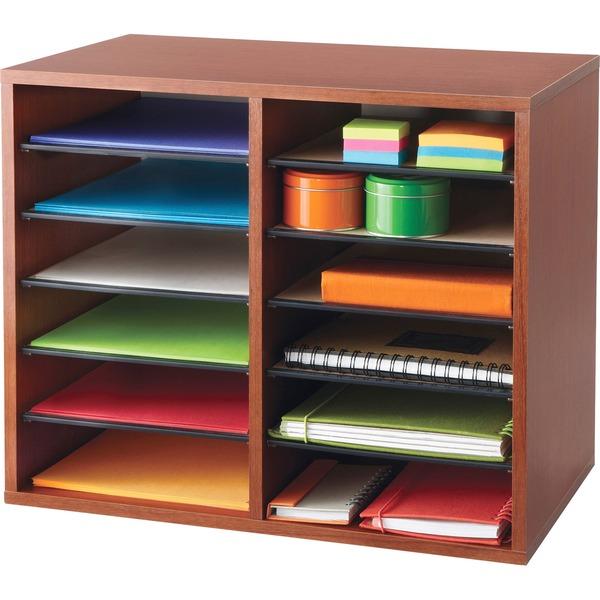 Safco Adjustable 12-Slot Wood Literature Organizer - 12 Compartment(s) - Desktop - Cherry - Hardboard, Fiberboard - 1Each