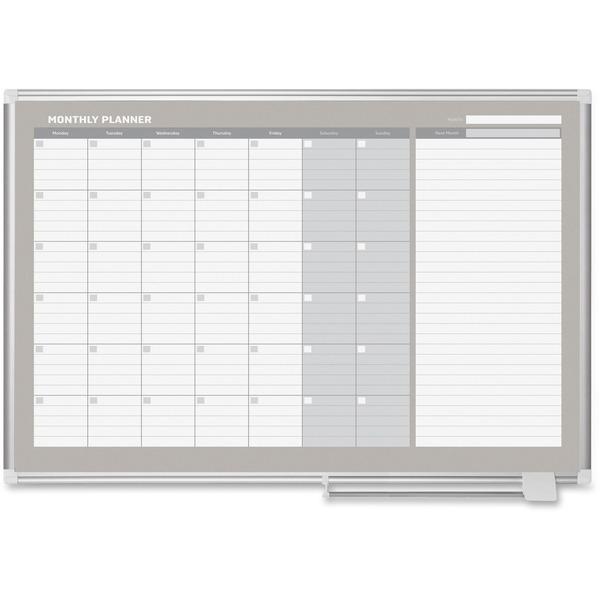 MasterVision MasterVision 3' Magnetic Gold Monthly Planner - Monthly, Weekly, Daily - Wall Mountable - White, Silver - Aluminum - 36