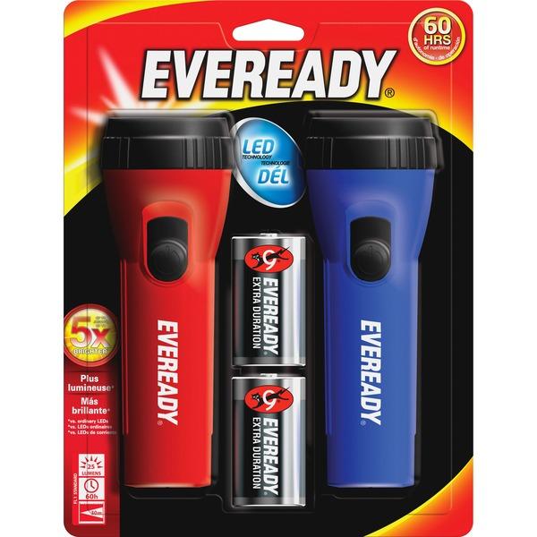 Eveready LED Economy Flashlight - D - PolypropyleneCasing - Blue, Red