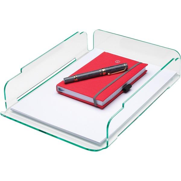 Lorell Single Stacking Letter Tray - Desktop - Clear, Green - Acrylic - 1Each