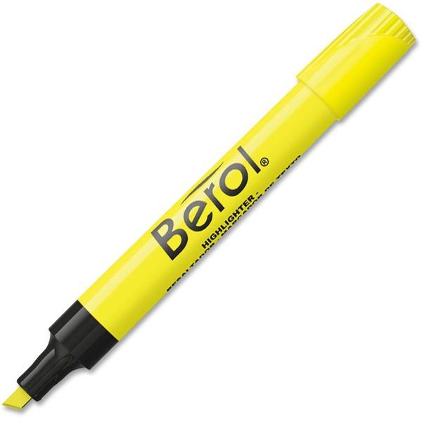 Berol Chisel Tip Water-based Highlighters - Chisel Marker Point Style - Fluorescent Yellow Water Based Ink - Fluorescent Yellow Barrel - 12 / Pack
