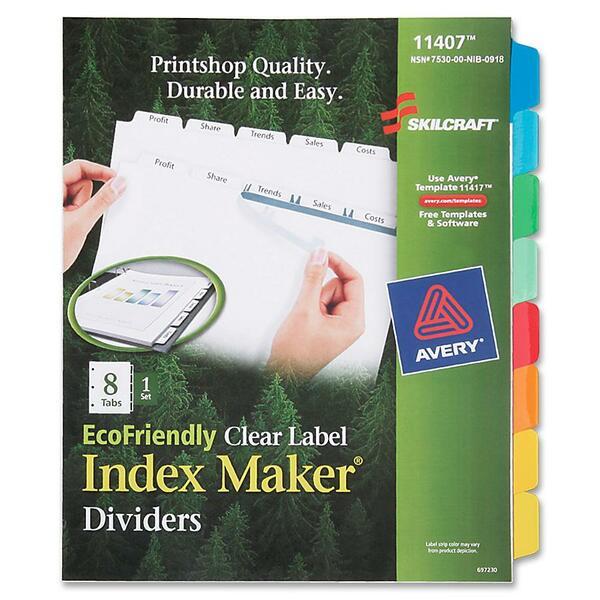 SKILCRAFT 8-Tab Clear Label Index Maker Dividers - 8 Print-on Tab(s) - 8.5
