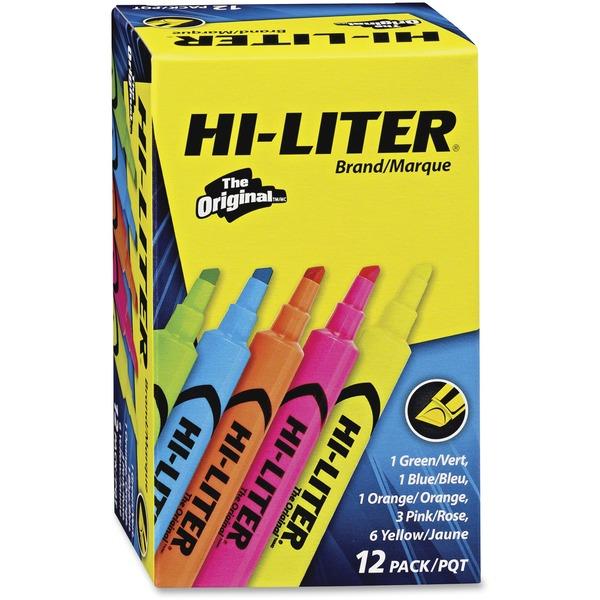 Avery® Desk Style Highlighters - Chisel Marker Point Style - Fluorescent Yellow, Fluorescent Blue, Fluorescent Green, Fluorescent Orange, Fluorescent Pink - Plastic Tip - 12 / Box