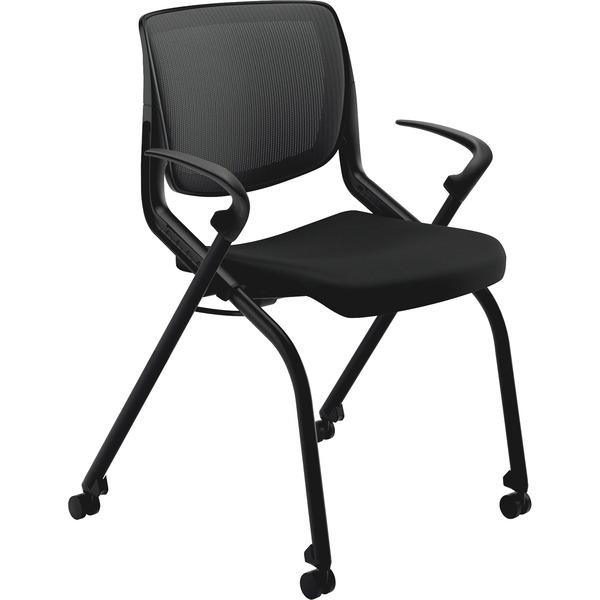HON Motivate Nesting / Stacking Chair - Black Fabric Seat - Black Fabric Back - Black Frame - Four-legged Base - 23