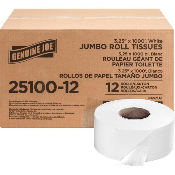 Genuine Joe 2-ply Jumbo Roll Dispnsr Bath Tissue - 2 Ply - 3.25