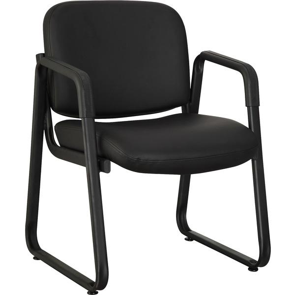 Lorell Black Leather Guest Chair - Black Leather, Plywood Seat - Black Leather, Plywood Back - Metal Frame - Black - 26