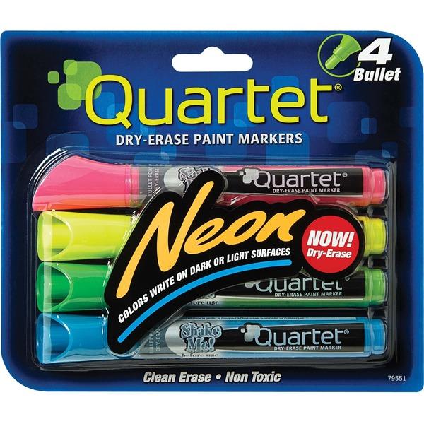 Quartet Neon Dry-Erase Markers - Bullet Marker Point Style - Neon Pink, Yellow, Green, Blue - 4 / Pack