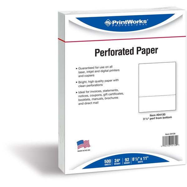 PrintWorks Professional Pre-Perforated Paper for Invoices, Statements, Gift Certificates & More - Letter - 8 1/2