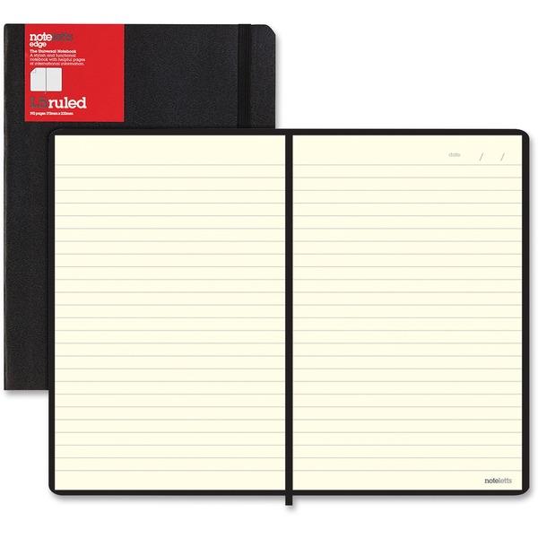 Rediform L5 Ruled Notebooks - Sewn - Black Cover - Elastic Closure, Flexible Cover, Pocket - 1 / Each
