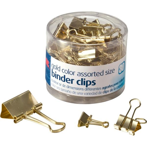  Oic Assorted Size Binder Clips - 30/Pack - Gold - Metal