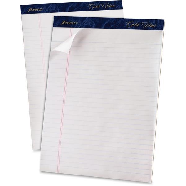 TOPS Gold Fibre Ruled Perforated Writing Pads - Letter - 50 Sheets - Watermark - Stapled/Glued - Front Ruling Surface - 0.34