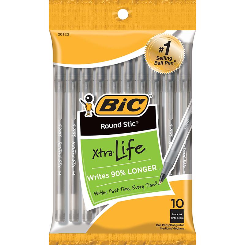 Round Stic® Xtra Life Ballpoint Pen, Black, Pack of 10