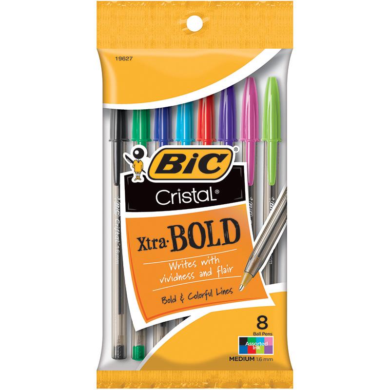 Cristal® Xtra Bold Ball Pen, Assorted Colors, Pack of 8