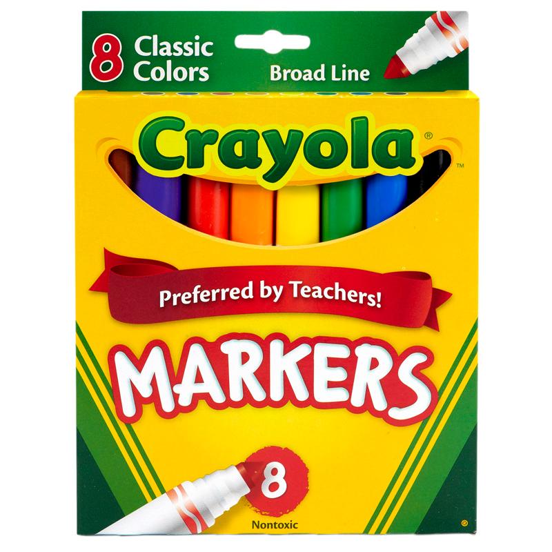 Crayola® Original Formula Markers, Conical tip, 8 Classic Colors