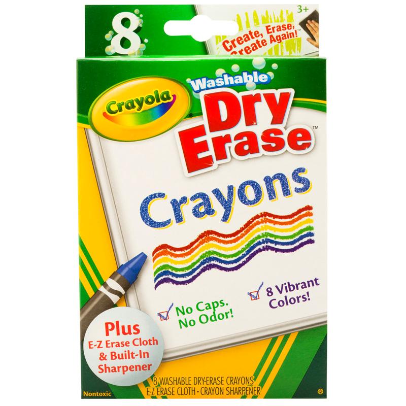 Crayola® Dry Erase Washable Crayons, Vibrant Colors, 8/box