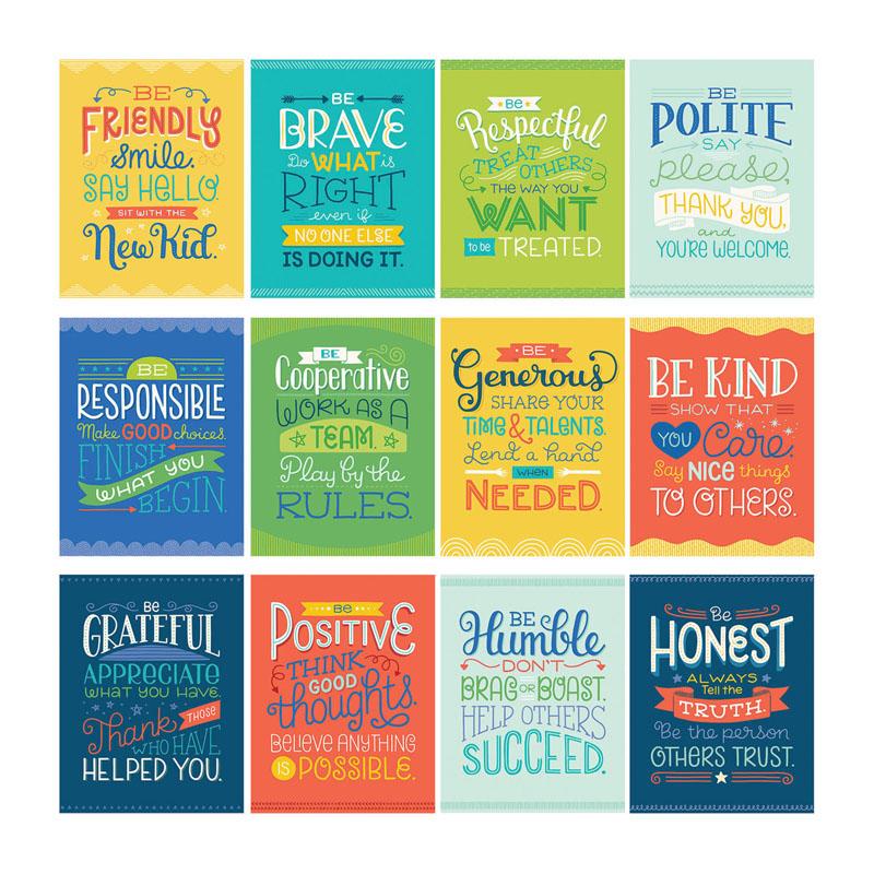 Mini Posters: Positive Character Traits Poster Set, 12 Pieces
