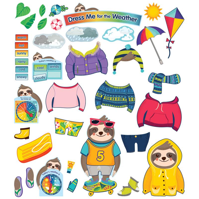 One World Sloth Dress Me for the Weather Bulletin Board Set, Grade PK-2