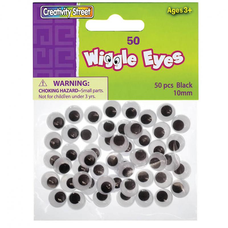 Wiggle Eyes, Black, 10 mm, 50 Pieces