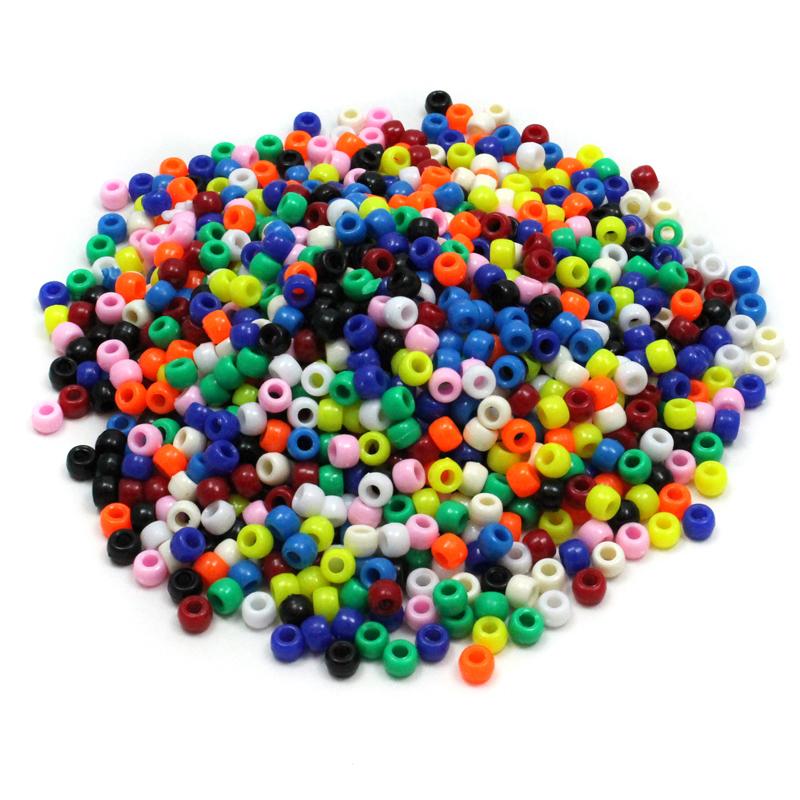 Pony Beads, Assorted Bright Hues, 6 mm x 9 mm, 1000 Pieces
