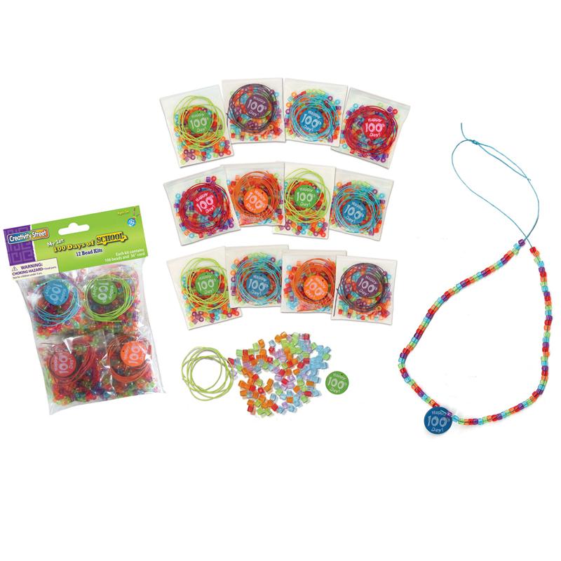 100 Days of School Bead Kits, Assorted Sizes, 12 Kits