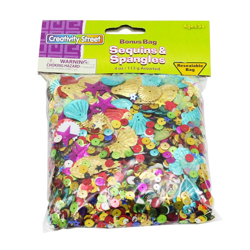 Sequins & Spangles, Assorted Colors, Assorted Sizes, 4 oz.
