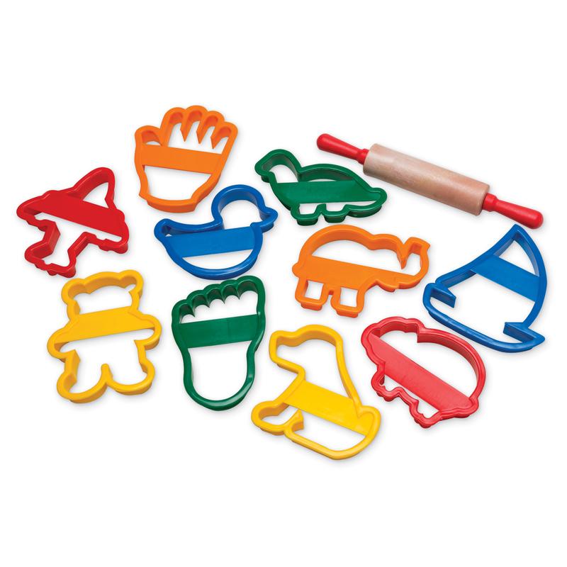 Jumbo Dough & Clay Cutter Set with Rolling Pin, Assorted Shapes, Approx. 4
