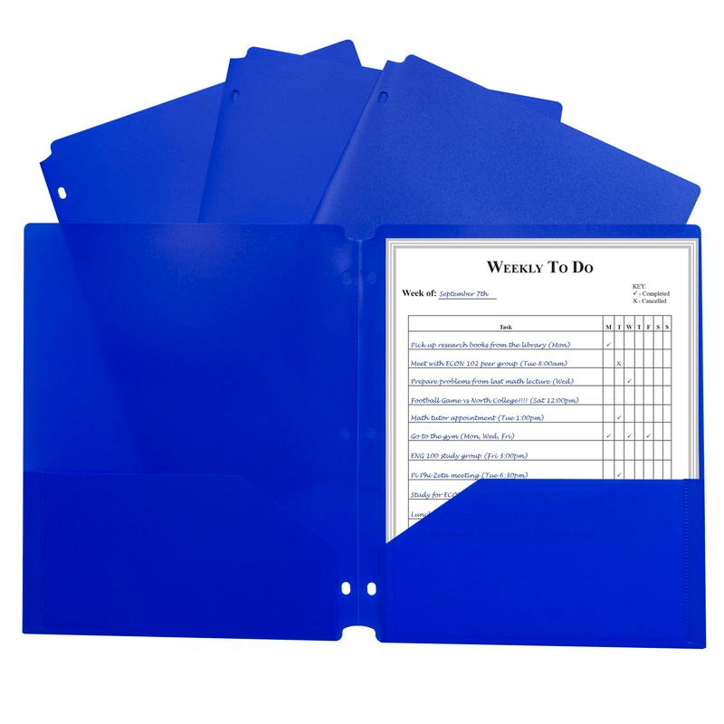 C-Line® Two-Pocket Poly Portfolio with Three-Hole Punch, Blue, 1EA, 25EA/BX