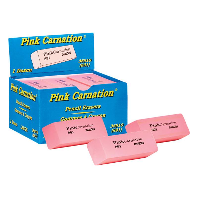 Pink Carnation Erasers, Large, 2-9/16 x 1 x 7/16, Each