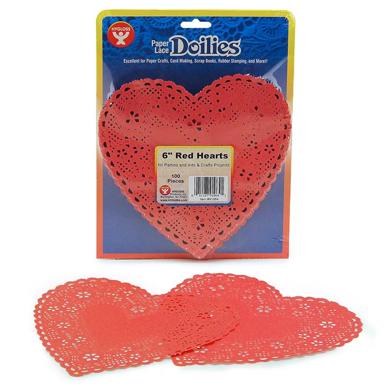 Heart Doilies, Red, 6