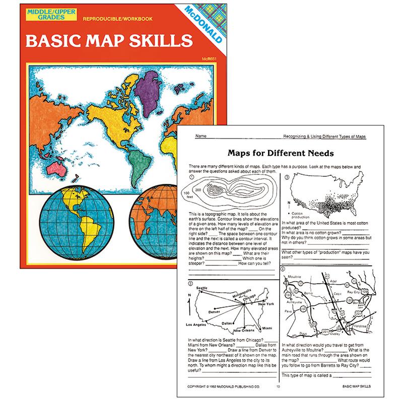  Basic Map Skills Reproducible Book, Grades 6- 9