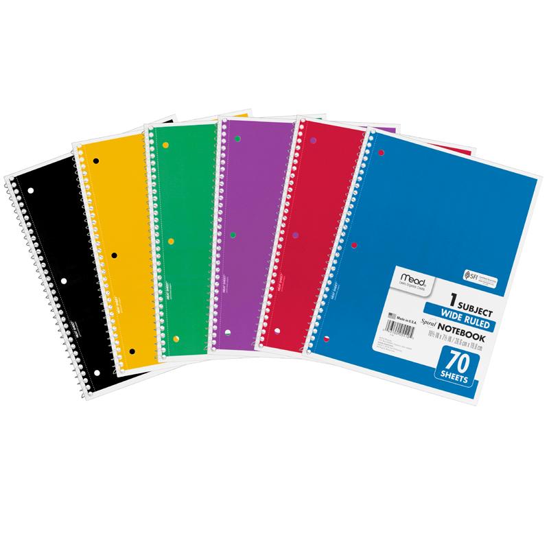 Spiral 1 Subject Notebook, WR, 70 shts